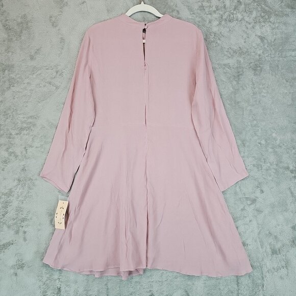 Nanette Lepore Demure Pink Mini Dress Womens Size 14 Embroidered Crepe Mock Neck - Picture 3 of 10